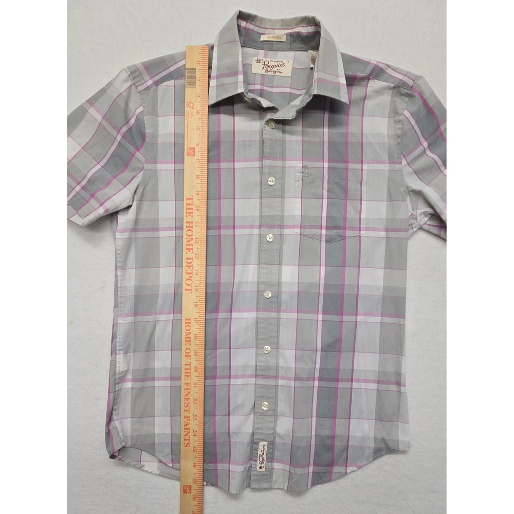 Original Penguin Mens Small Classic Fit Plaid‎ Short Sleeve Button Down Shirt - Picture 7 of 10